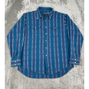 Vintage Wrangler Brushpopper Western Shirt Mens 2XL Tails Snap Woven Blue Purple